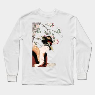 Japanese woodblock woman portrait woman writing Long Sleeve T-Shirt